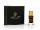 EMBER agarwood oil bottle beside NARIYA OUD gift box